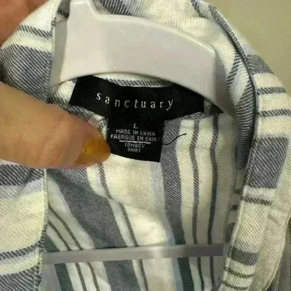 Sanctuary Tomboy striped blue white button down long sleeve shirt size large - Picture 3 of 6